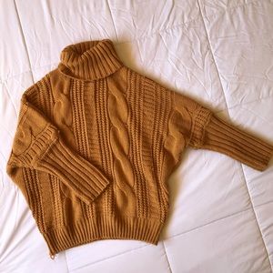 Mustard cable knit turtleneck sweater